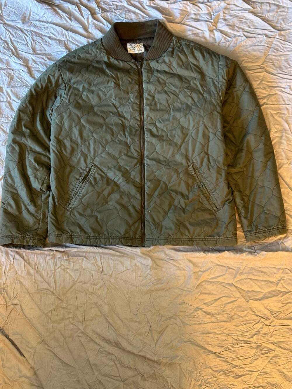 Paul Frank Mens Department Quilted Bomber Jacket Olive Green Size M